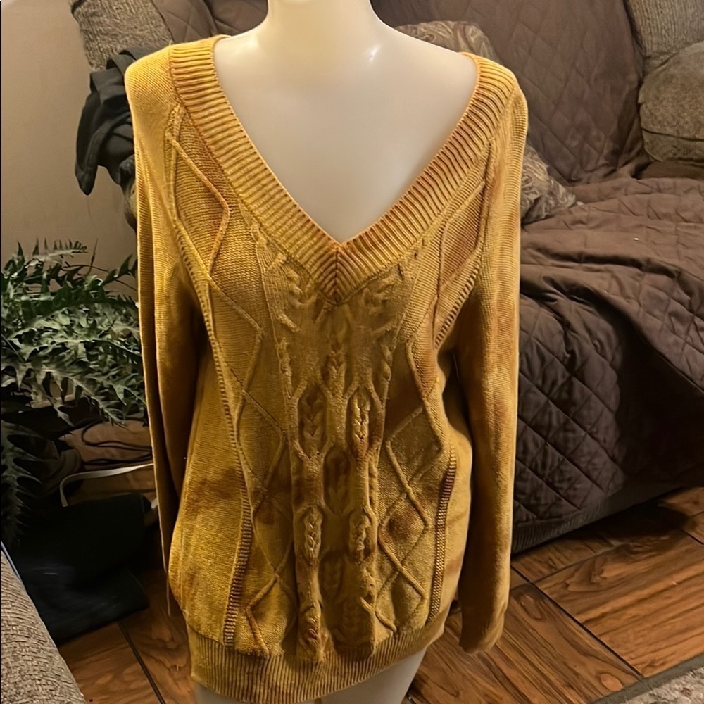 Wonderly Yellow V-Neck Sweater with Cable Knit